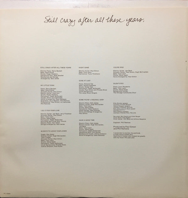 Paul Simon : Still Crazy After All These Years (LP, Album, RE)