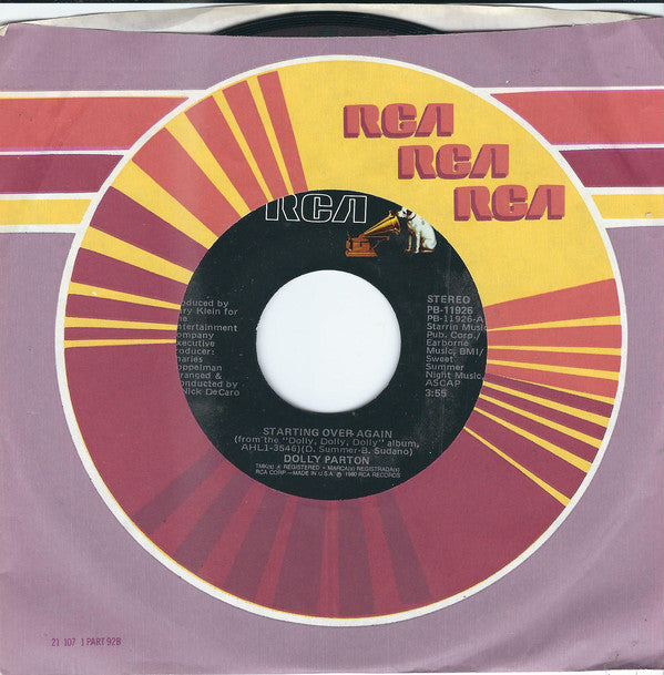 Dolly Parton : Starting Over Again (7", Single, Styrene)