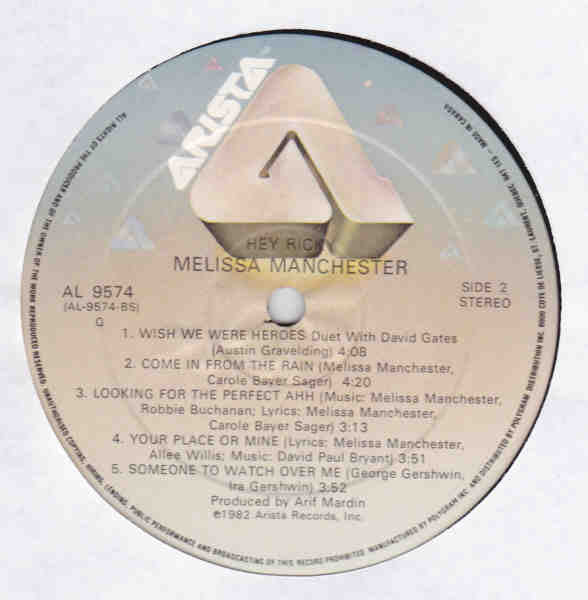 Melissa Manchester : Hey Ricky (LP, Album)