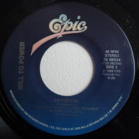 Will To Power : Baby, I Love Your Way / Freebird Medley (Free Baby) (7", Single)