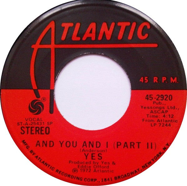 Yes : And You And I (Part I & II) (7", Single, SP )