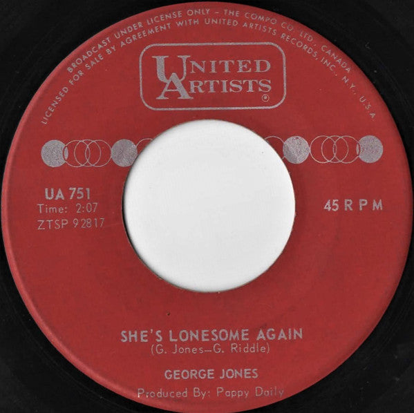 George Jones (2) : The Race Is On / She's Lonesome Again (7", Single)