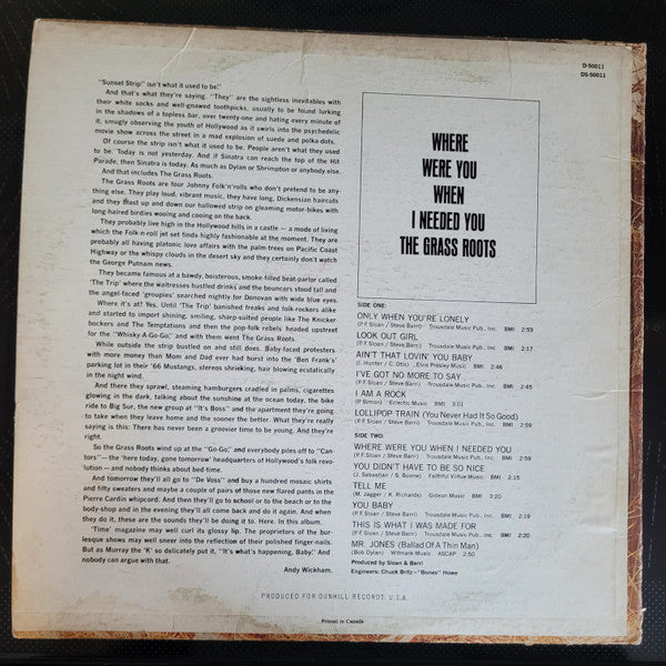 The Grass Roots : Where Were You When I Needed You (LP, Album)