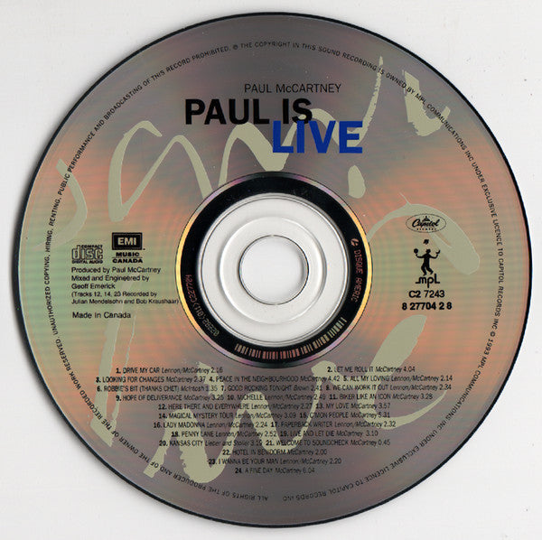 Paul McCartney : Paul Is Live (CD, Album, Liv)