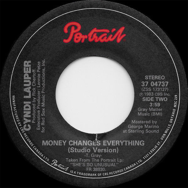 Cyndi Lauper : Money Changes Everything (Live) (7", Single)