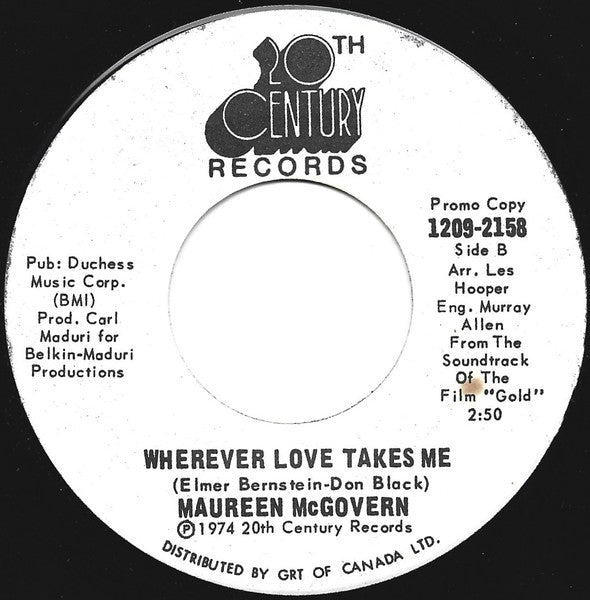 Maureen McGovern : We May Never Love Like This Again (7", Single, Promo, whi)