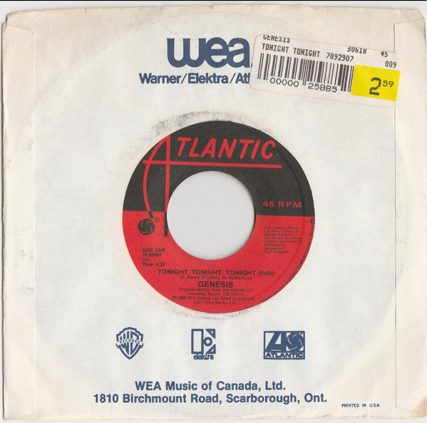 Genesis : Tonight, Tonight, Tonight (7", Single)