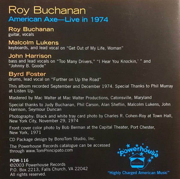 Roy Buchanan : American Axe- Live In 1974 (CD)