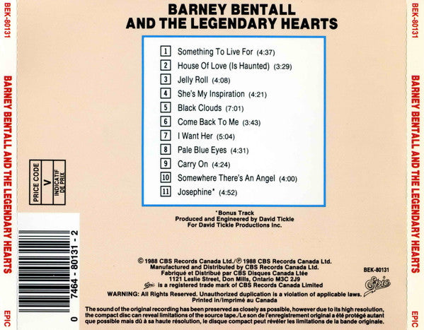 Barney Bentall And The Legendary Hearts : Barney Bentall And The Legendary Hearts (CD, Album)