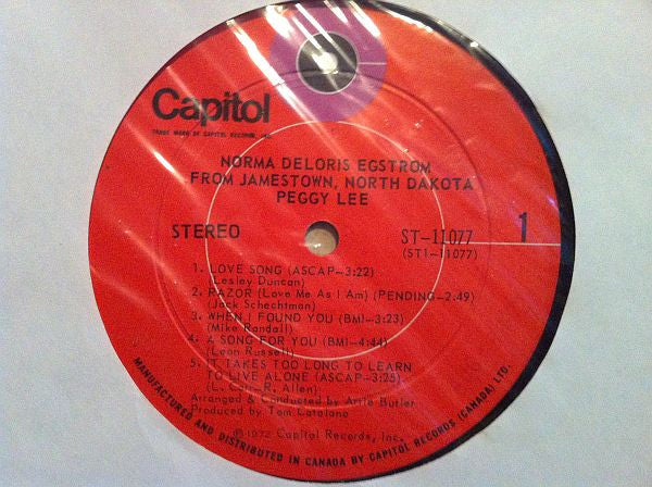 Peggy Lee : Norma Delores Egstrom From Jamestown North Dakota (LP)