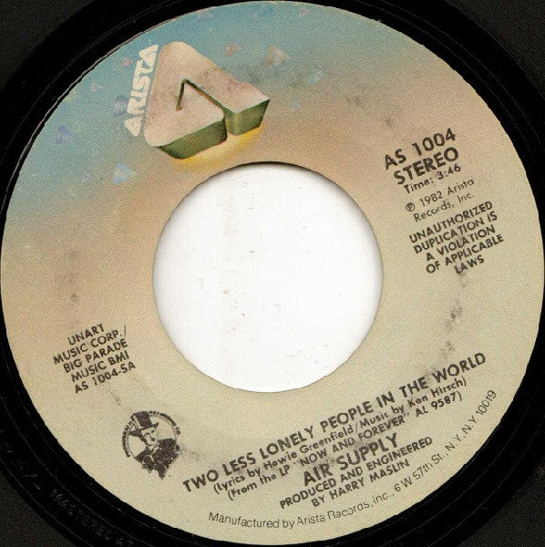 Air Supply : Two Less Lonely People In The World (7")