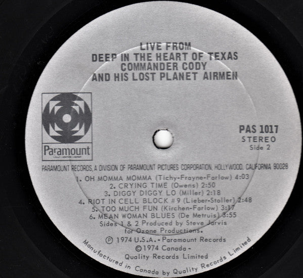 Commander Cody And His Lost Planet Airmen : Live From Deep In The Heart Of Texas (LP, Album)