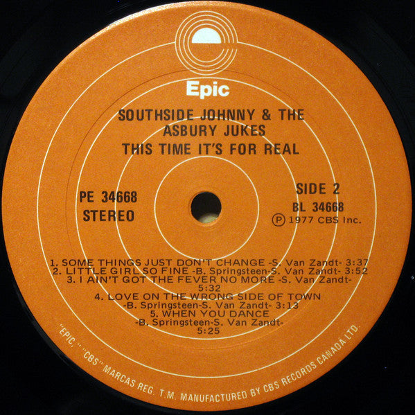 Southside Johnny & The Asbury Jukes : This Time It's For Real (LP, Album)