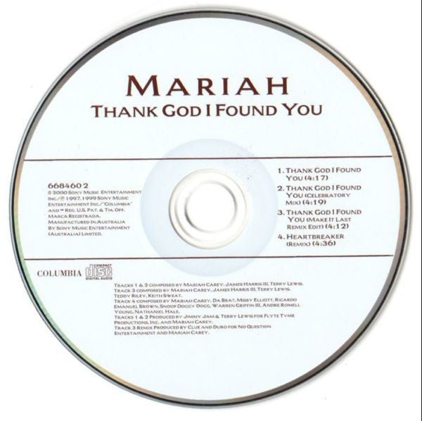Mariah Carey Featuring Remix Versions With Nas And Joe : Thank God I Found You (CD, Single)