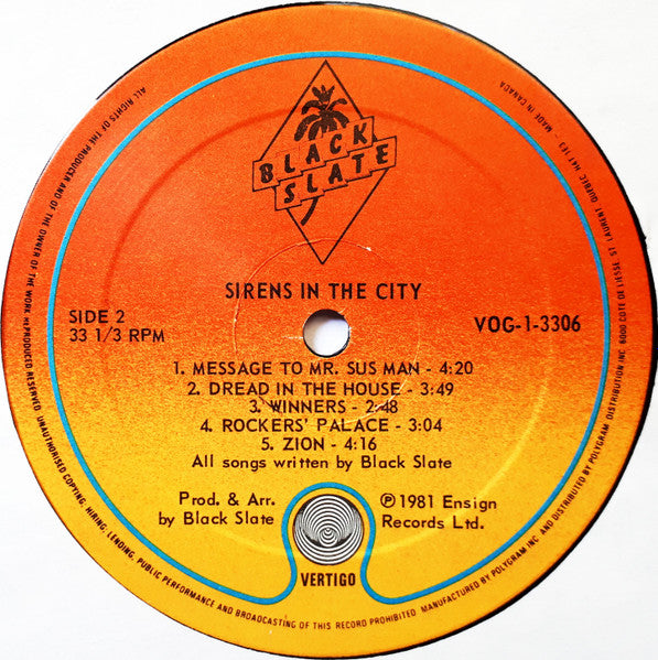 Black Slate : Sirens In The City (LP, Album)