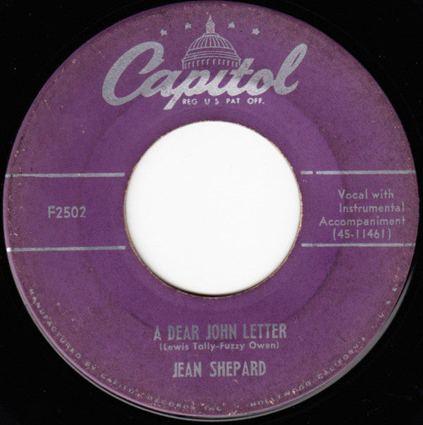 Jean Shepard : I'd Rather Die Young / A Dear John Letter (7")