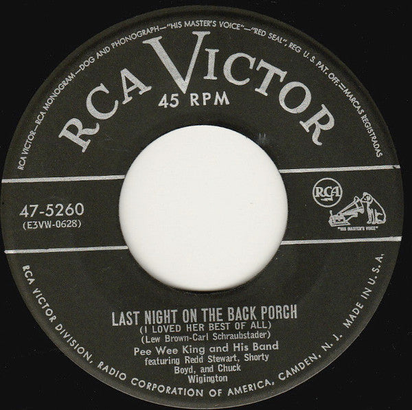 Pee Wee King And His Band* : Screwball / Last Night On The Back Porch (7")