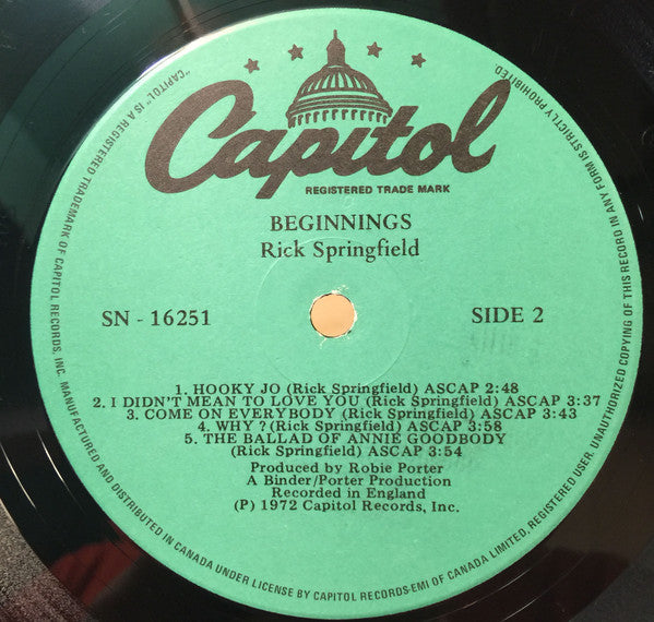 Rick Springfield : Beginnings (LP, RE)