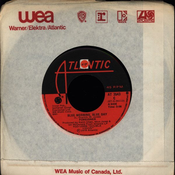 Foreigner : Blue Morning, Blue Day (7")