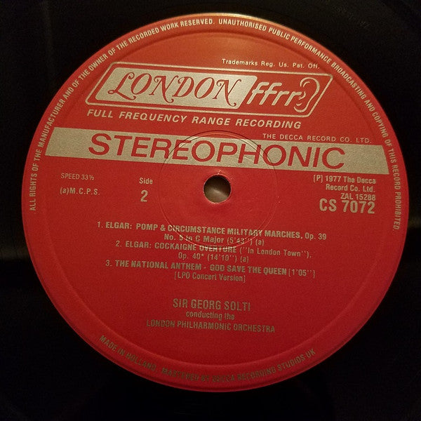 Georg Solti / Sir Edward Elgar / London Philharmonic Orchestra : Pomp And Circumstance 1-5 / Cockaigne Overture / God Save The Queen (LP, Album)