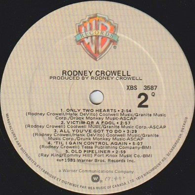 Rodney Crowell : Rodney Crowell (LP, Album)