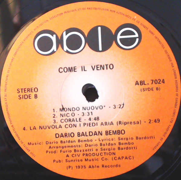 Dario Baldan Bembo : Aria (LP, Album)