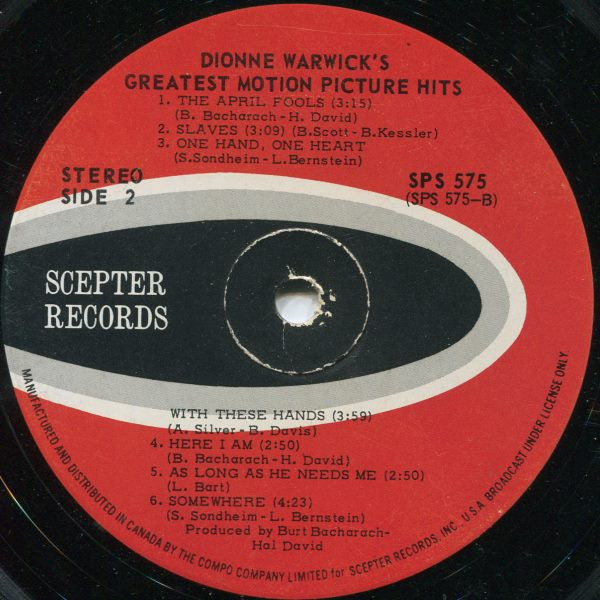 Dionne Warwick : Dionne Warwick's Greatest Motion Picture Hits (LP, Album, Comp)