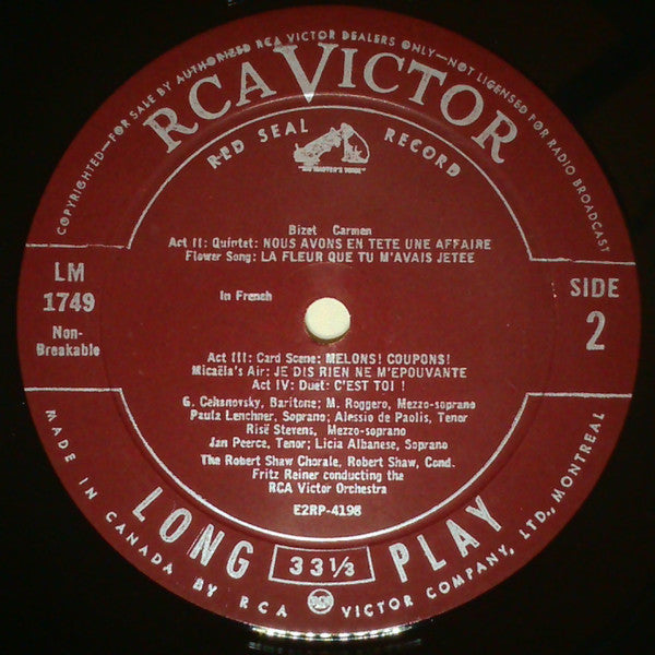 Georges Bizet — Risë Stevens, Jan Peerce, Licia Albanese, Robert Merrill, Fritz Reiner, The Robert Shaw Chorale, Robert Shaw : Carmen (Highlights) (LP, Mono)