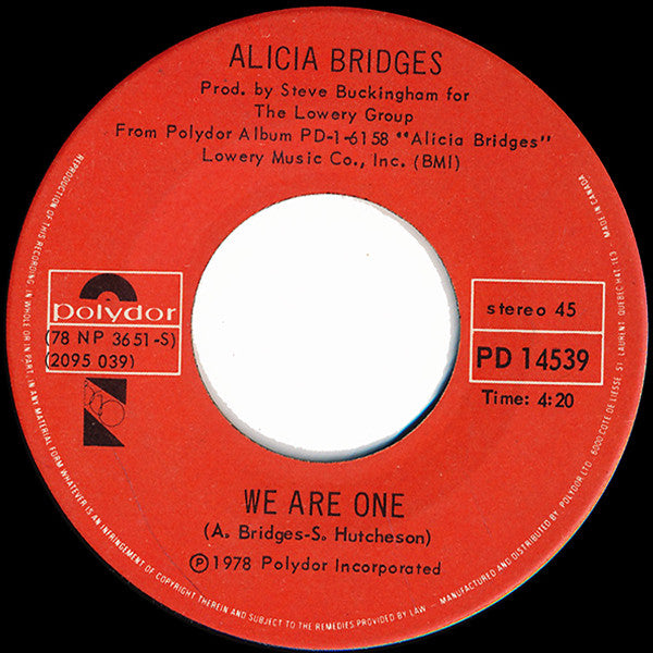 Alicia Bridges : Body Heat / We Are One (7", Single)