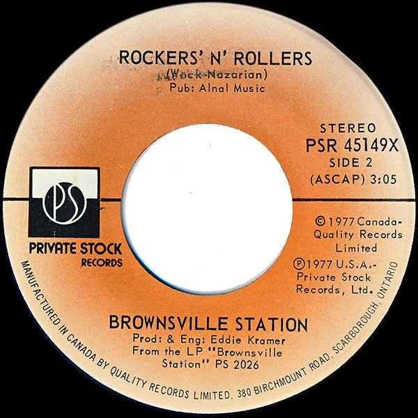 Brownsville Station : Lady (Put The Light On Me) / Rockers' N' Rollers (7", Single)