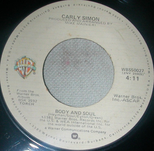Carly Simon : I Get Along Without You Very Well (7")