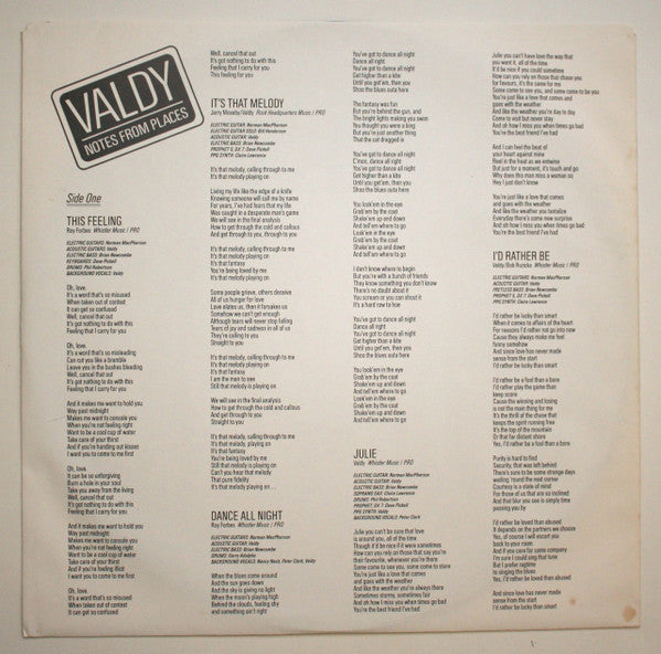 Valdy : Notes From Places (LP, Album)