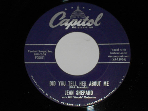 Jean Shepard With Bill Woods' Orchestra : You Sent Her An Orchid / Did You Tell Her About Me (7", Single, Mono, Los)