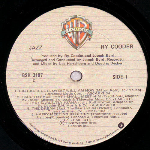 Ry Cooder : Jazz (LP, Album, C)