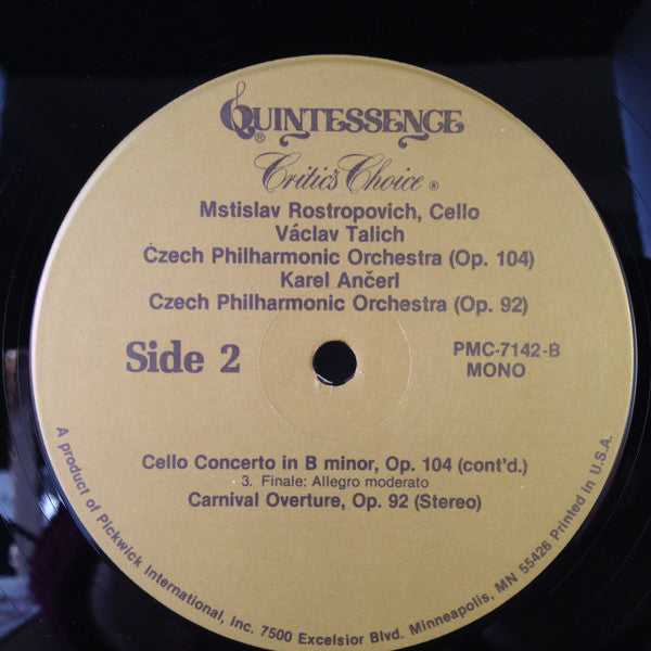 Mstislav Rostropovich • Václav Talich • Karel Ančerl • The Czech Philharmonic Orchestra, Antonín Dvořák : Cello Concerto / Carnival Overture (LP, Comp)