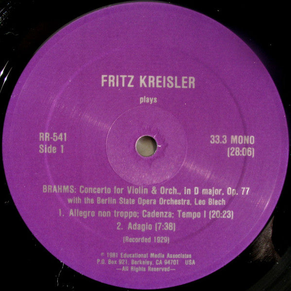 Johannes Brahms / Felix Mendelssohn-Bartholdy - Fritz Kreisler, Staatskapelle Berlin, Leo Blech : The Legendary Early HMV 78's In Splendid New Transfers (LP, Mono, RE)