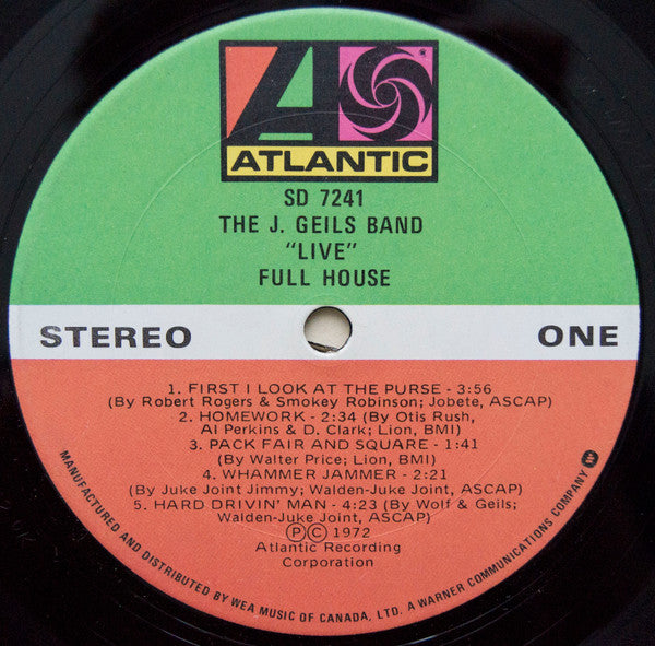The J. Geils Band : "Live" Full House (LP, Album, RE)