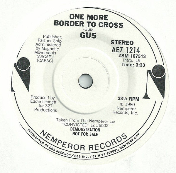 Gus : Sweet Delight / One More Border to Cross (7", Single, Promo)