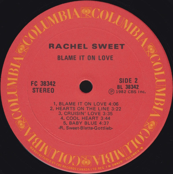 Rachel Sweet : Blame It On Love (LP, Album)