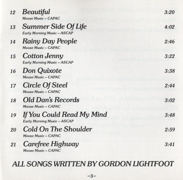 Gordon Lightfoot : Gord's Gold (CD, Comp, Club, RE, RM)