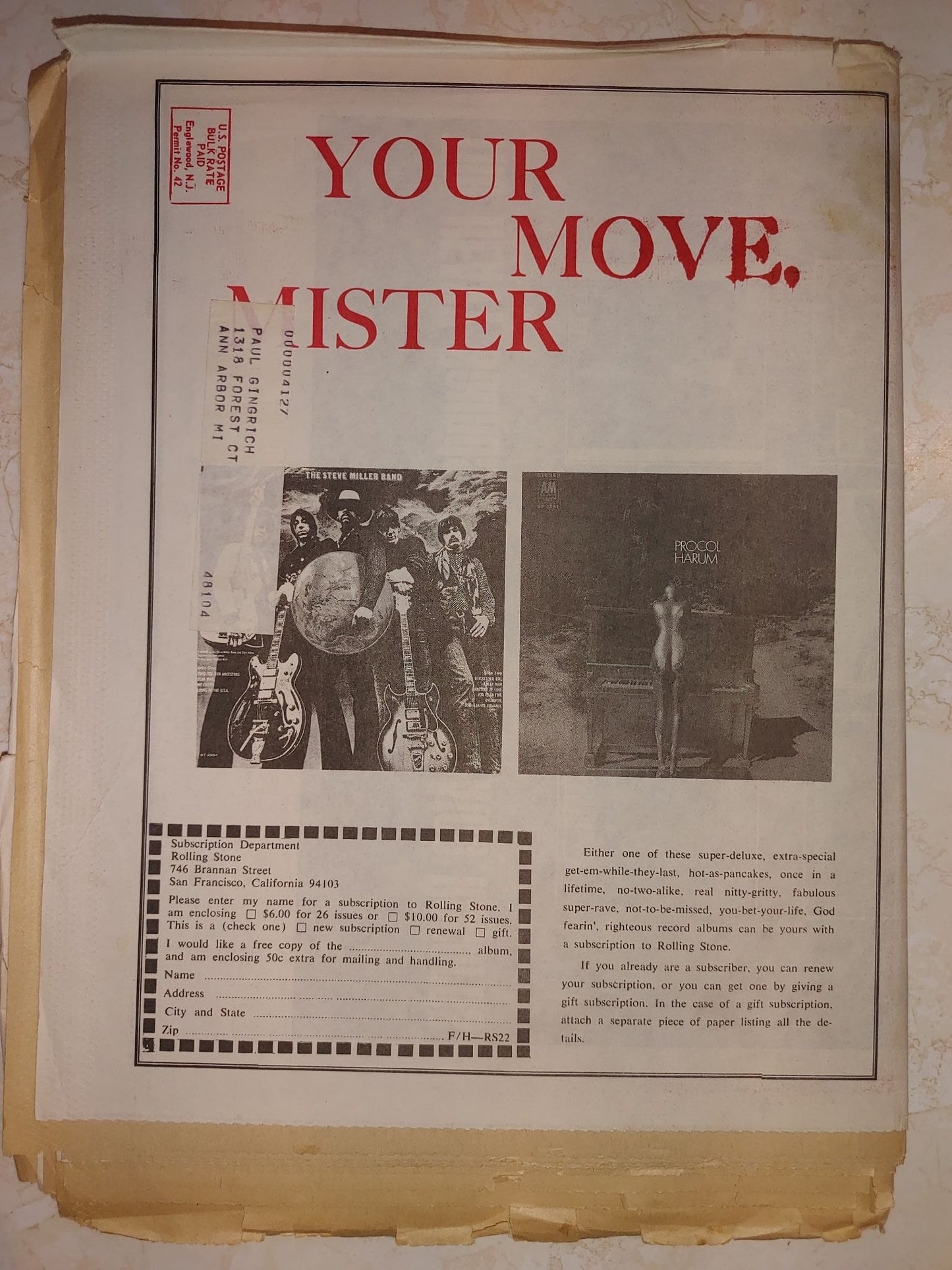 Rolling Stone Magazine John Lennon and Yoko Ono (Rare Issue) Nov. 23, 1968 Issue #22