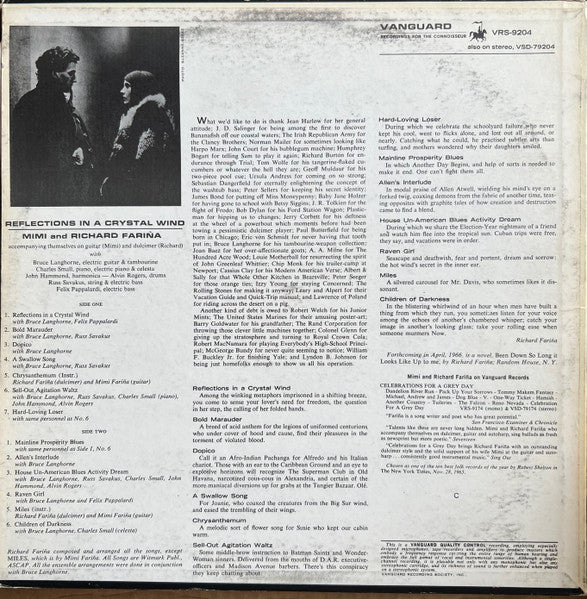 Richard & Mimi Farina : Reflections In A Crystal Wind (LP, Album)