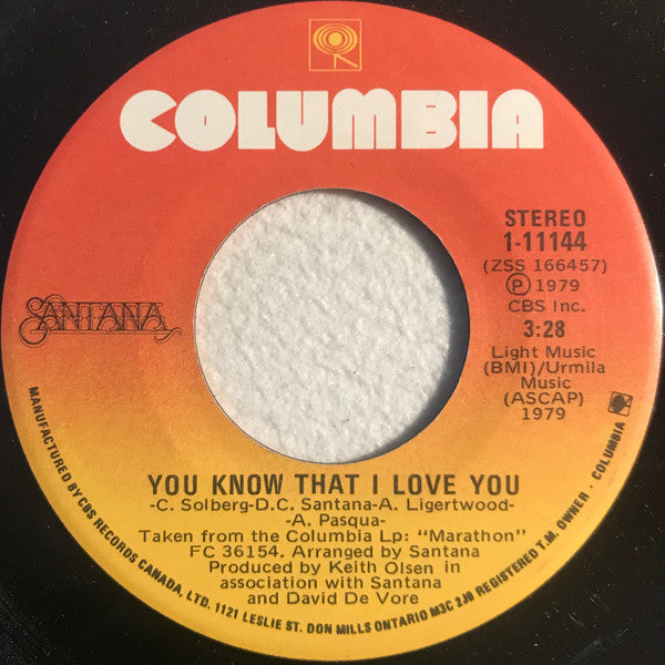 Santana : You Know That I Love You (7", Single)