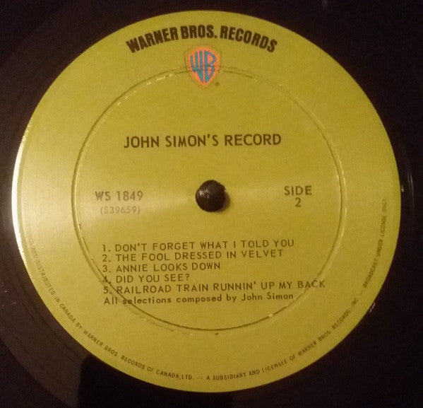 John Simon : John Simon's Album (LP, Album)