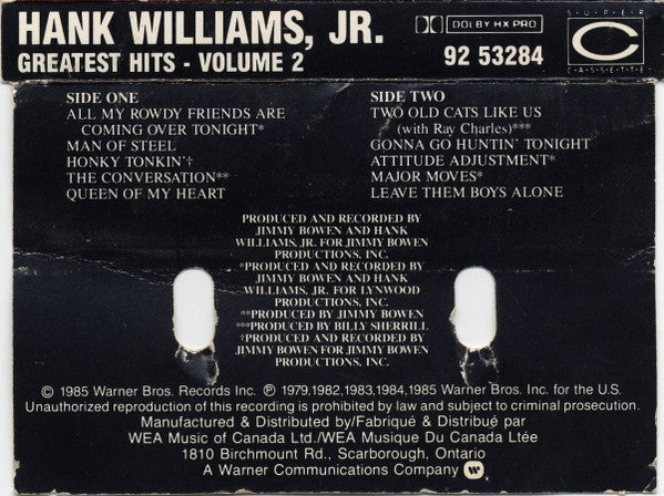 Hank Williams Jr. : Greatest Hits Volume 2 (Cass, Comp, Dol)