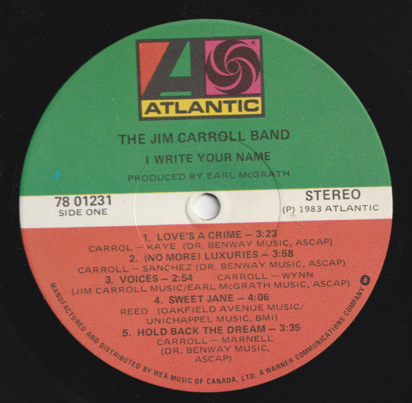 The Jim Carroll Band : I Write Your Name (LP, Album)