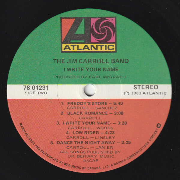 The Jim Carroll Band : I Write Your Name (LP, Album)