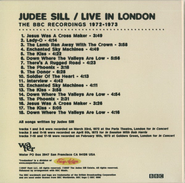 Judee Sill : Live In London: The BBC Recordings 1972-1973 (CD, Album, Comp)