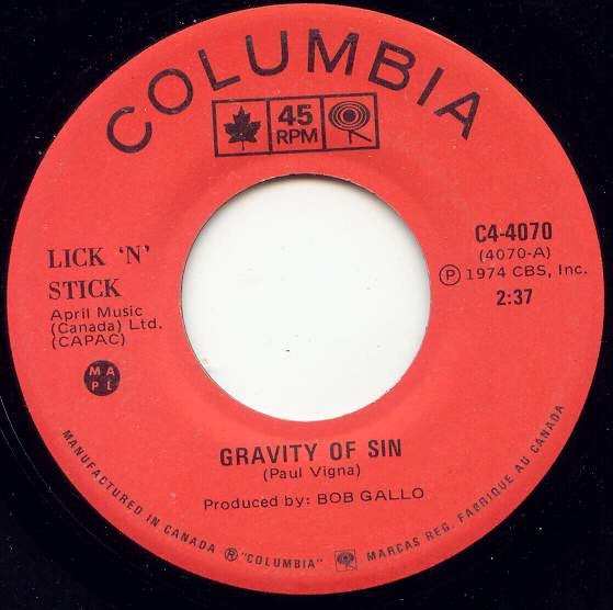 Lick 'N' Stick : Gravity Of Sin (7", Single)