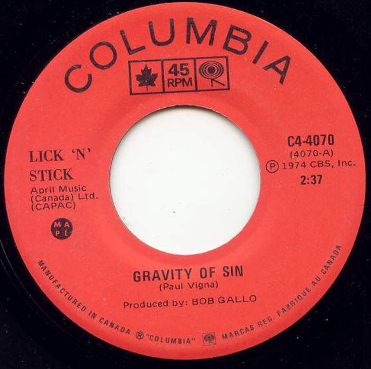 Lick 'N' Stick : Gravity Of Sin (7", Single)